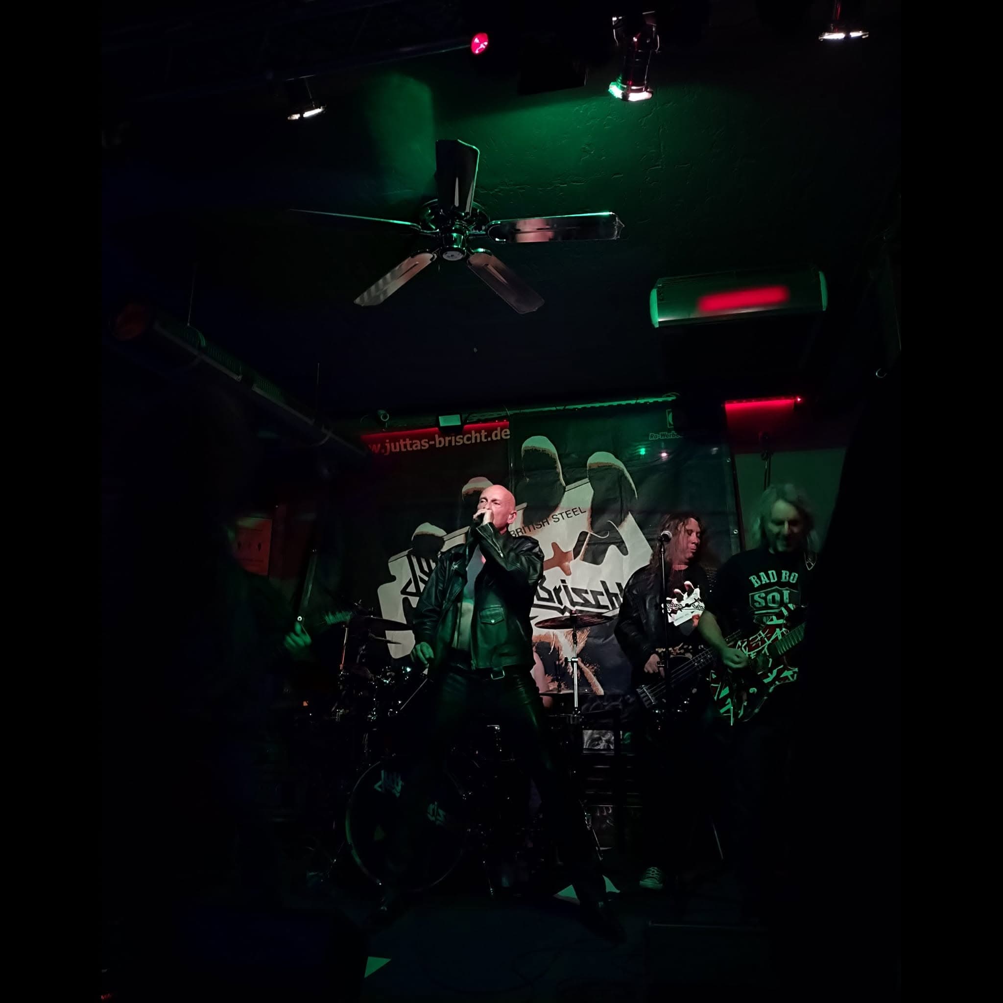 Sänger im grünen Bühnenlicht bei einem Live-Konzert